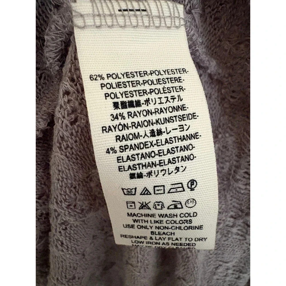 Free People Top Dream Girl Small Storm Grey Boho Pointelle Knit V-Neck Raw Edge